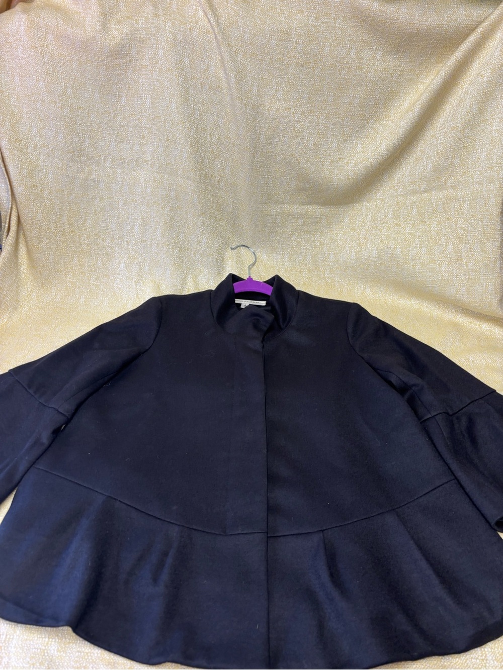 Diane Von Furstenberg Black Peplum-Style Stand Collar Coat